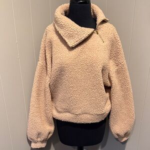B29 Express Women Small Tan Teddy Jacket Asymmetrical Fleece Outdoor